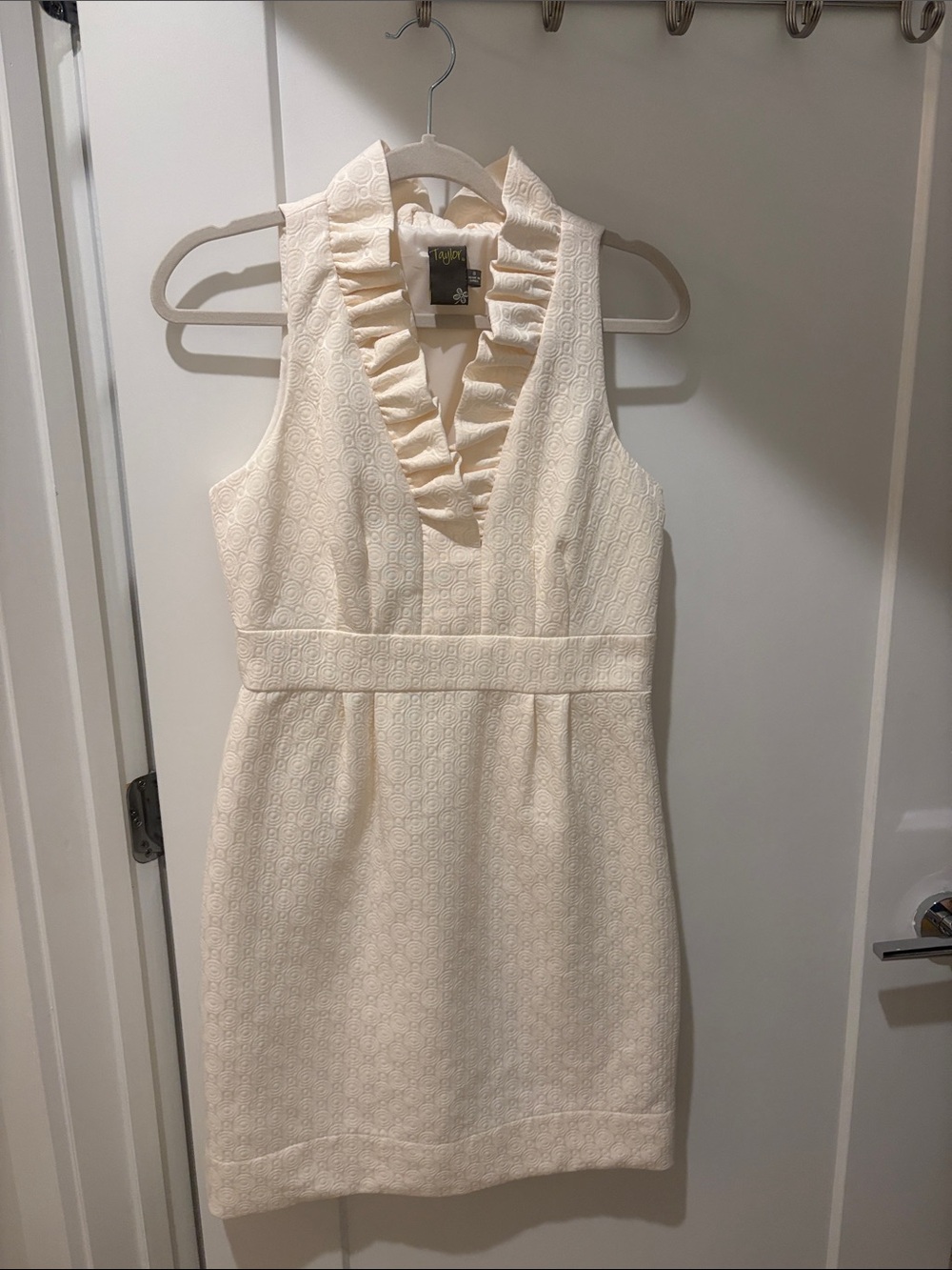 Sleeveless Cream Ruffle V-Neck Dress
